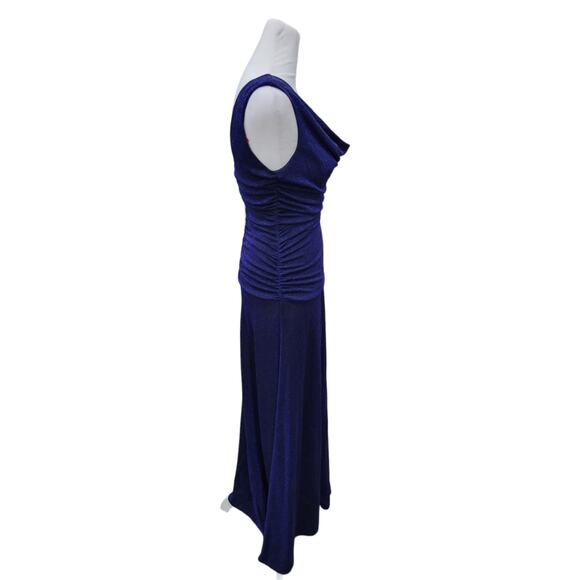 Nightway Ruched Sleeveless Maxi Dress Womens Size 4 Sparkle Blue Elegant Evening - Picture 4 of 15